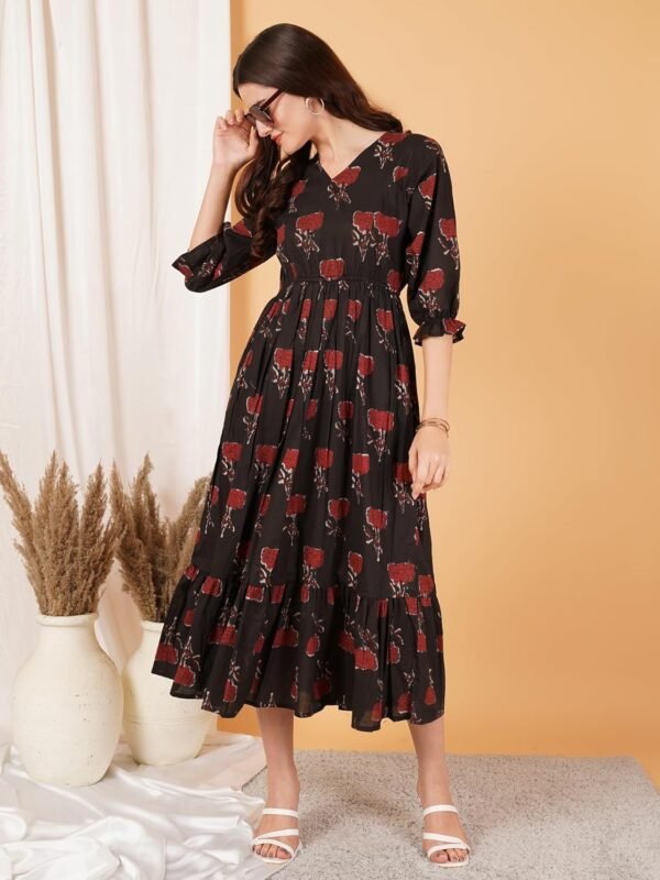 COTLAND Fashions Jaipuri Cotton Printed A-Line Flared Dress for Women