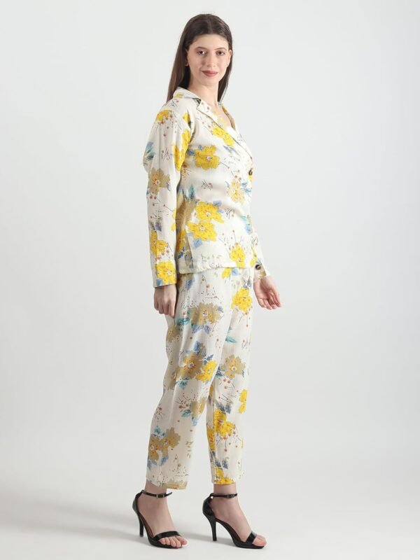 SOMA ENTERPRISESS Women Floral Printed Co-ord Set | 2 Piece Outfit | 3/4 Sleeves | V Neck with Collar | for Womens & Girls