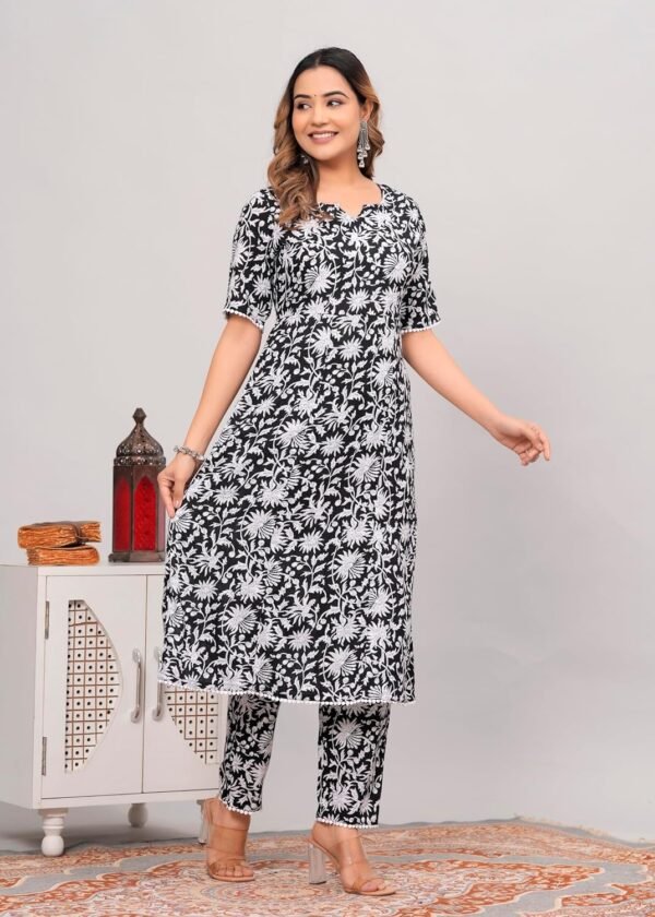BADRIKA Women Rayon Printed | Night Suit Set with Pyjama | Women Cord Set | Women Two-Piece Outfits | Summer Wear | Night Suit Set of Shirt & Pyjama Black