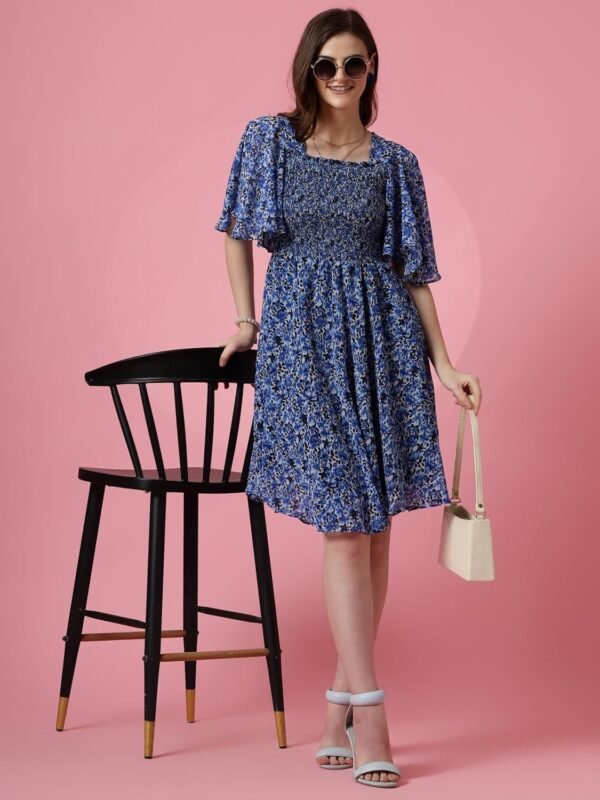 Sheetal Associates Women's Fit and Flare Polka Print Georgette Flared Sleeve Casual Dress