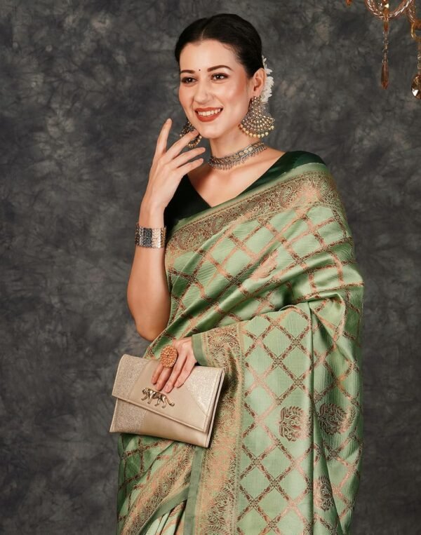SIRIL Women's Banarasi Jacquard Soft Kanjeevaram Saree With Unstitched Blouse Piece