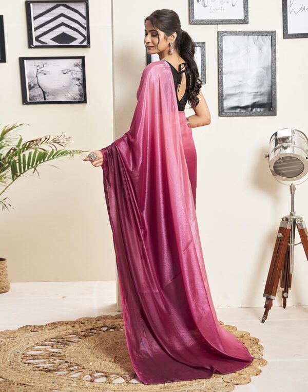 SIRIL Women's Georgette Dual Shade Ready to Wear One Minute Pre Pleated Saree With Unstitched Blouse Piece