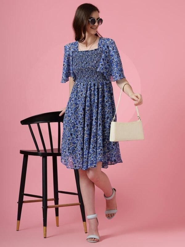 Sheetal Associates Women's Fit and Flare Polka Print Georgette Flared Sleeve Casual Dress