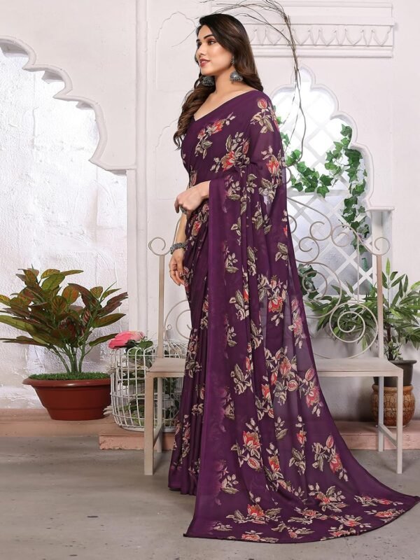 SIRIL Women's Floral Printed Georgette Saree with Unstitched Blouse Piece