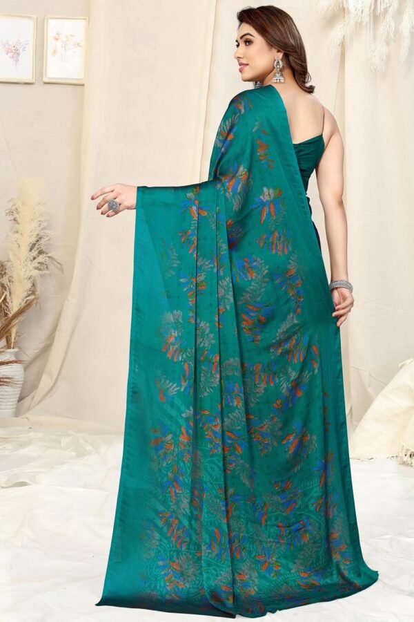 MIRCHI FASHION Women's Stylish Chiffon Leaf Printed Saree with Blouse Piece