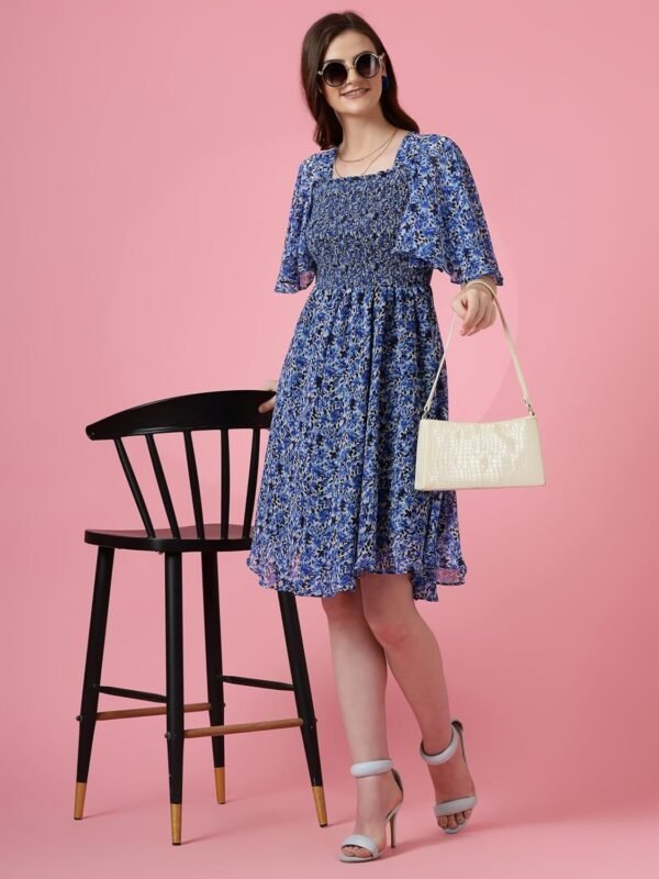 Sheetal Associates Women's Fit and Flare Polka Print Georgette Flared Sleeve Casual Dress