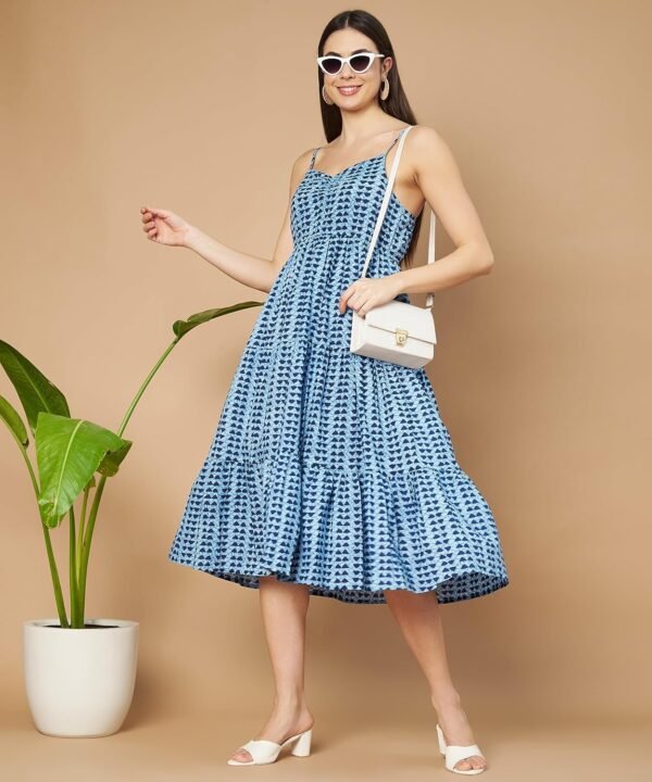 COTLAND Fashions Breathable Cotton Printed A-Line Midi Dress for Women