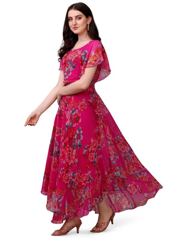 Fashion2wear Women's Georgette Floral Digital Print Short Sleeve Full-Length Fit & Flare Long Gown Dress for Girls (LN-X9TQ-MN1D)