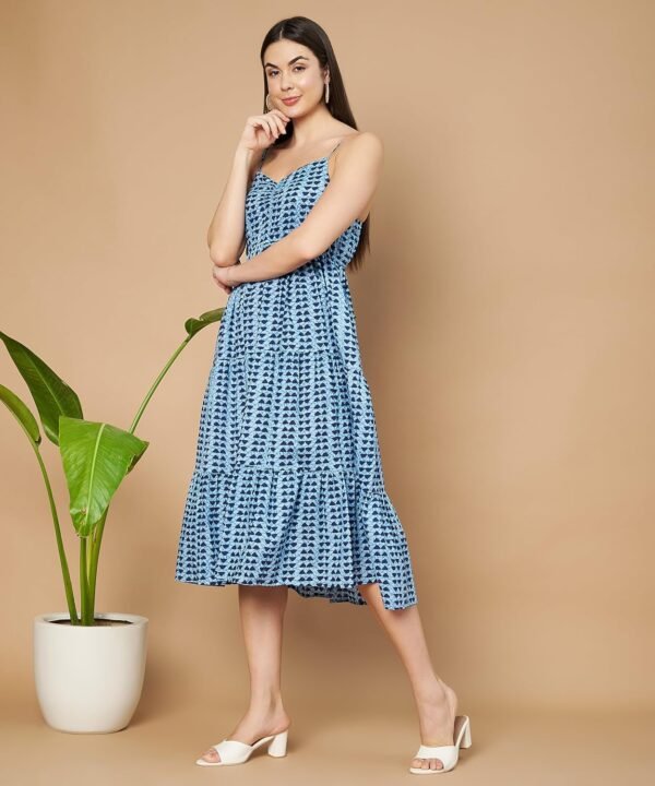 COTLAND Fashions Breathable Cotton Printed A-Line Midi Dress for Women