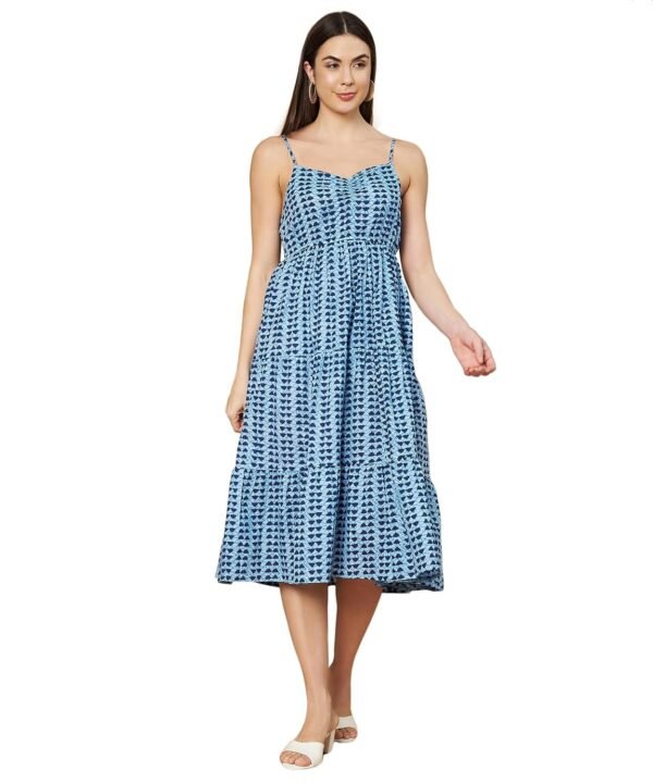 COTLAND Fashions Breathable Cotton Printed A-Line Midi Dress for Women