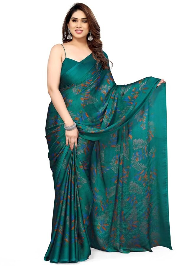 MIRCHI FASHION Women's Stylish Chiffon Leaf Printed Saree with Blouse Piece