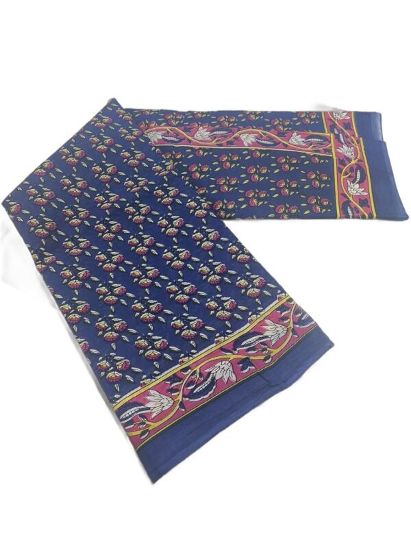 Boketto Cotton Mulmul Saree for Women,Floural blue