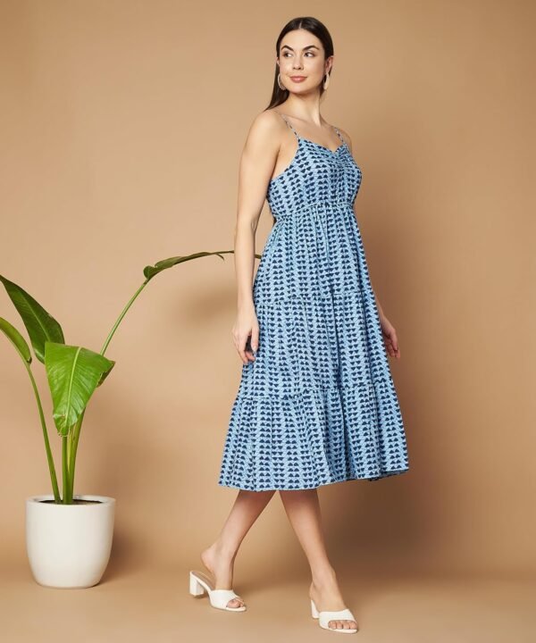 COTLAND Fashions Breathable Cotton Printed A-Line Midi Dress for Women