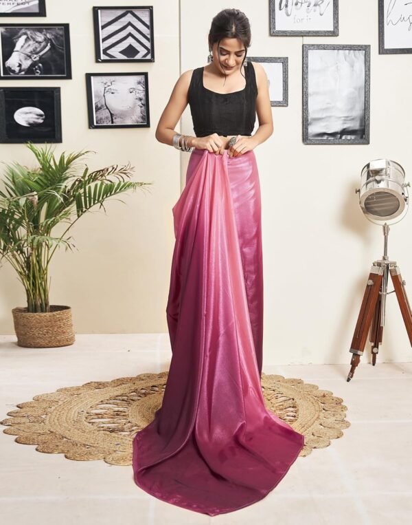 SIRIL Women's Georgette Dual Shade Ready to Wear One Minute Pre Pleated Saree With Unstitched Blouse Piece