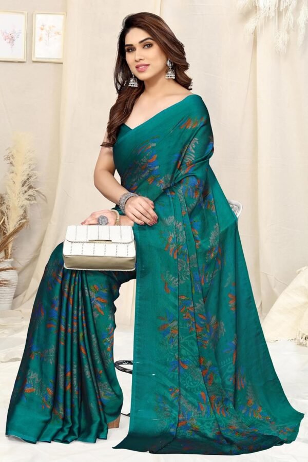 MIRCHI FASHION Women's Stylish Chiffon Leaf Printed Saree with Blouse Piece