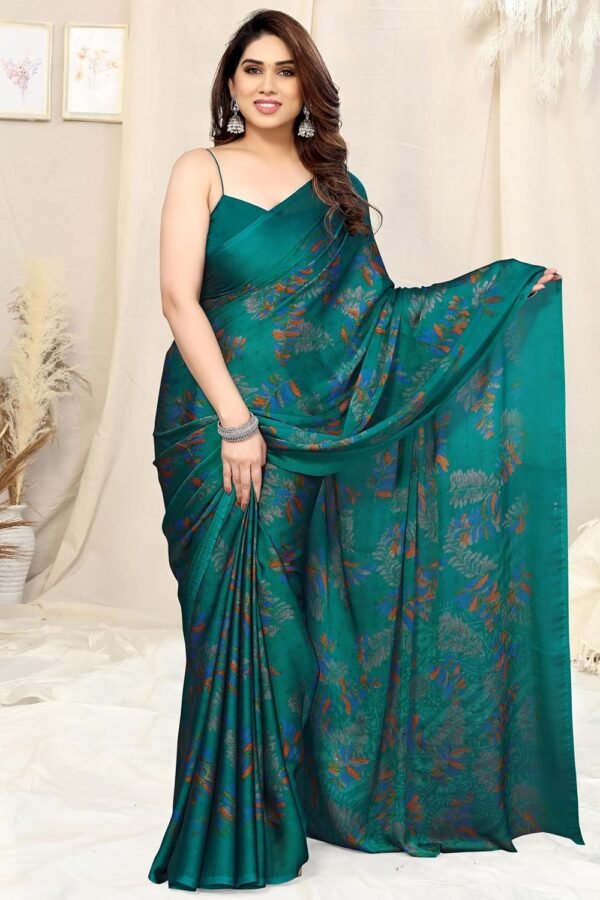 MIRCHI FASHION Women's Stylish Chiffon Leaf Printed Saree with Blouse Piece