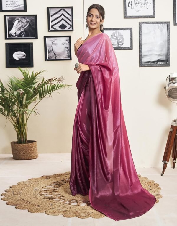 SIRIL Women's Georgette Dual Shade Ready to Wear One Minute Pre Pleated Saree With Unstitched Blouse Piece