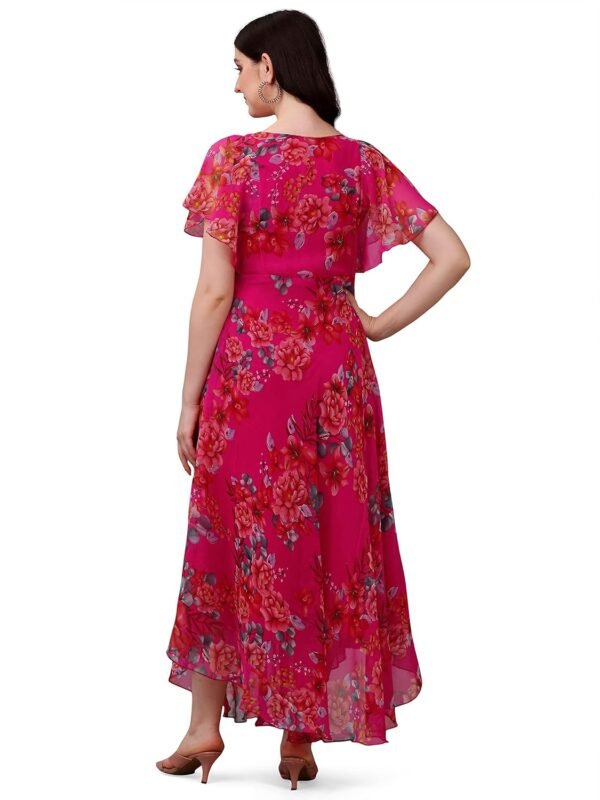 Fashion2wear Women's Georgette Floral Digital Print Short Sleeve Full-Length Fit & Flare Long Gown Dress for Girls (LN-X9TQ-MN1D)