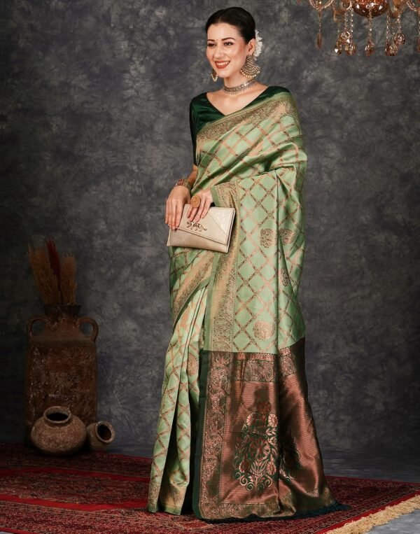 SIRIL Women's Banarasi Jacquard Soft Kanjeevaram Saree With Unstitched Blouse Piece