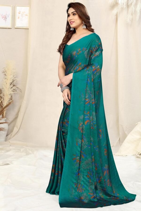 MIRCHI FASHION Women's Stylish Chiffon Leaf Printed Saree with Blouse Piece
