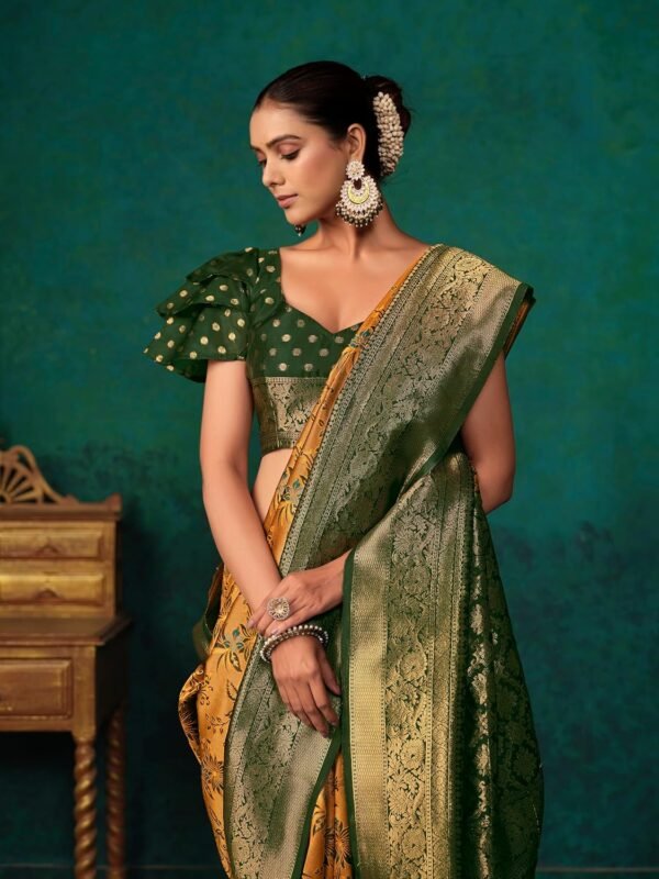 EthnicJunction Women's Silk Blend floral Woven Saree With Blouse Piece