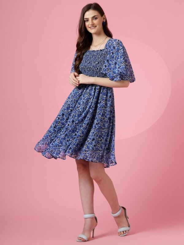 Sheetal Associates Women's Fit and Flare Polka Print Georgette Flared Sleeve Casual Dress