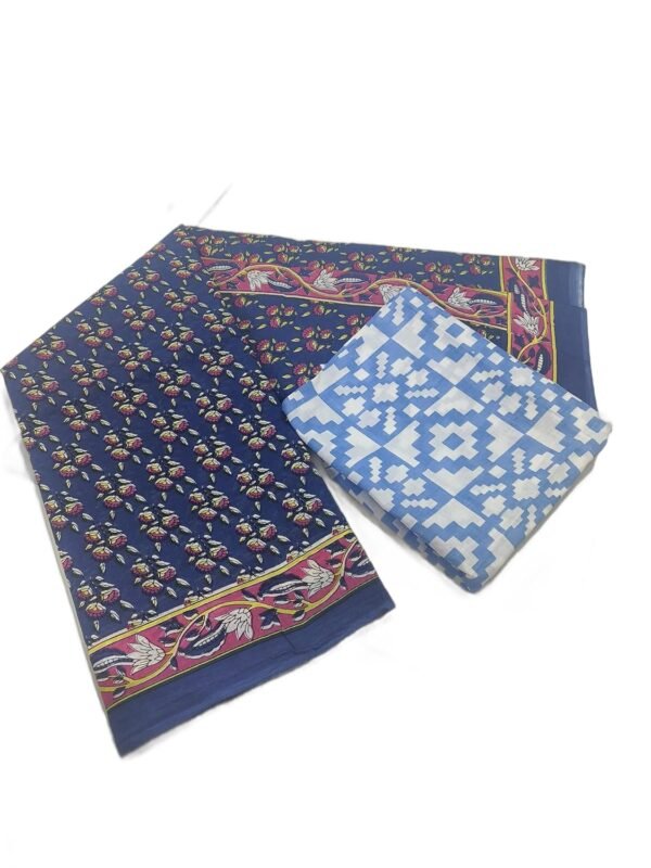 Boketto Cotton Mulmul Saree for Women,Floural blue