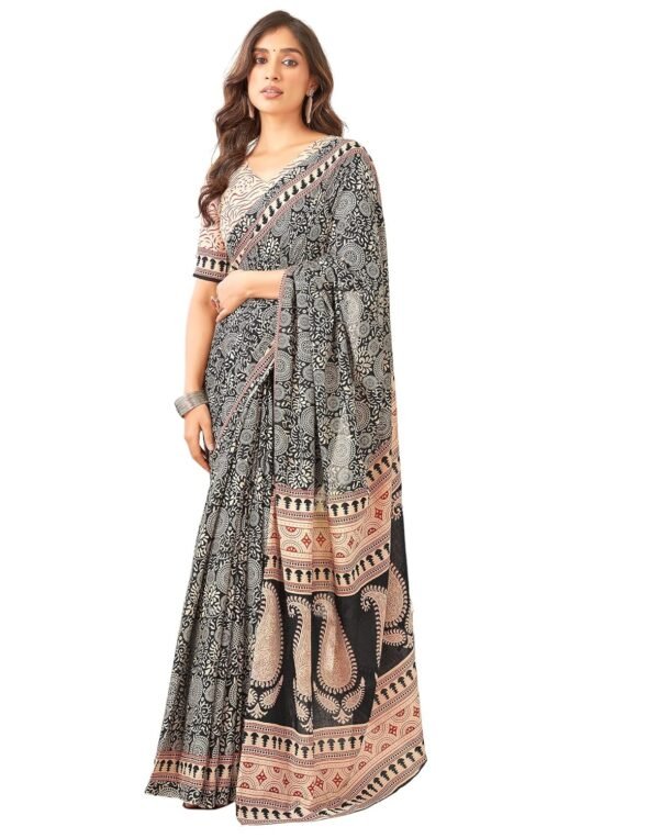 SIRIL Women's Pure Cotton Printed Saree With Unstitched Blouse Piece