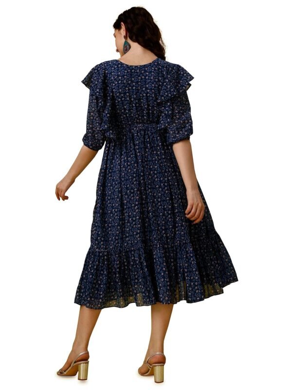 Fashion2wear Women's Georgette Small Flower Digital Print Short Sleeve Knee-Length Fit & Flare Long Gown Dress for Girls (E6-6HCD-UXV5)
