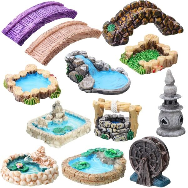 HASTHIP ® Miniature Garden Bridge Figurines Mini Resin Lighthouse Water Well Fairy Garden Accessories (White, 12 Pieces, Free Size)