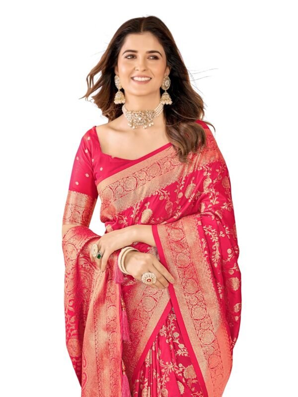 Mehrang Cotton Banarasi Silk Saree for Women With Unstitched Blouse Piece