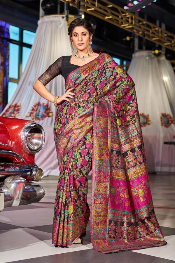 SWORNOF Women's kanjivaram banarasi silk saree for Patola festival Wedding silk with rich pallu Design sarees for women with blouse piece