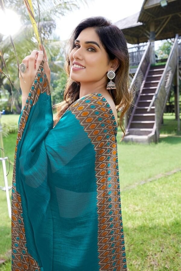 MIRCHI FASHION Women's Stylish Chiffon Contrast Border-Pallu Printed Saree with Blouse Piece