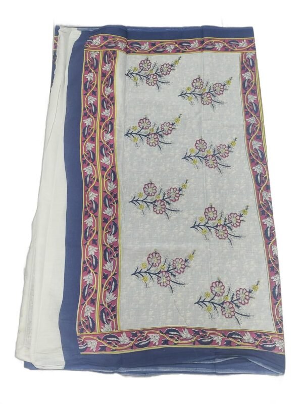 Boketto Cotton Mulmul Saree for Women,Floural blue