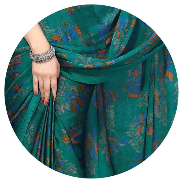 MIRCHI FASHION Women's Stylish Chiffon Leaf Printed Saree with Blouse Piece
