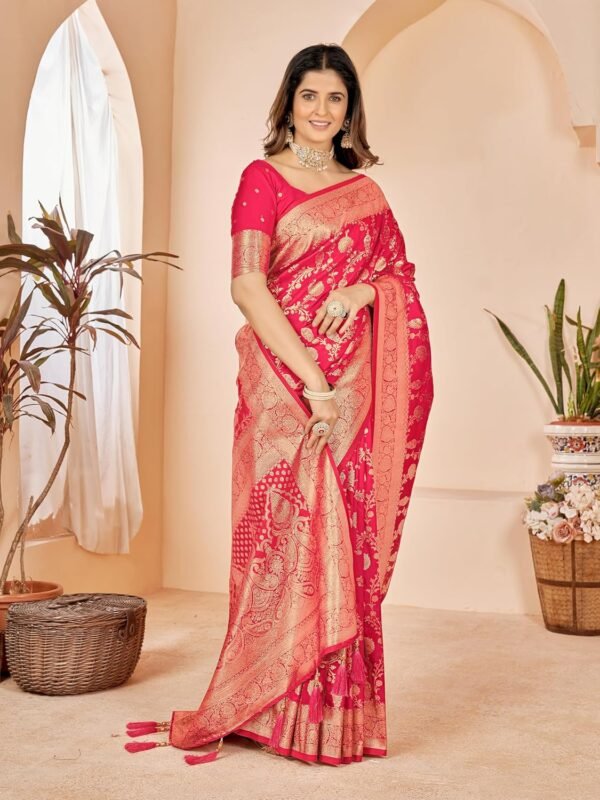 Mehrang Cotton Banarasi Silk Saree for Women With Unstitched Blouse Piece