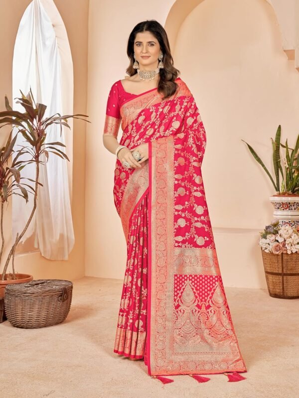 Mehrang Cotton Banarasi Silk Saree for Women With Unstitched Blouse Piece